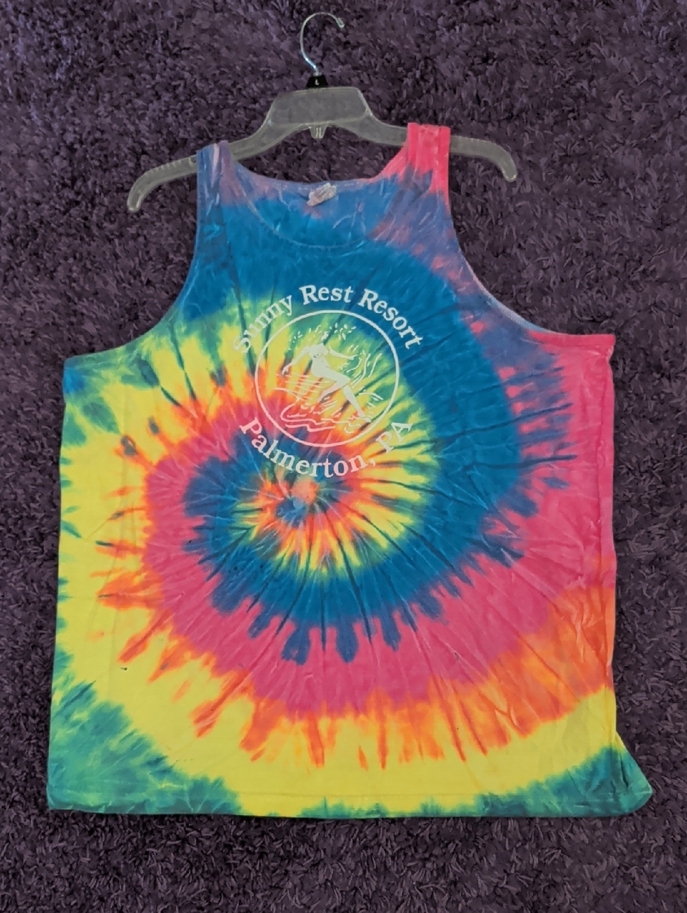 Rare Vintage Sunny Rest Resort Tie Dye Graphic Tank Nude Private Retreat